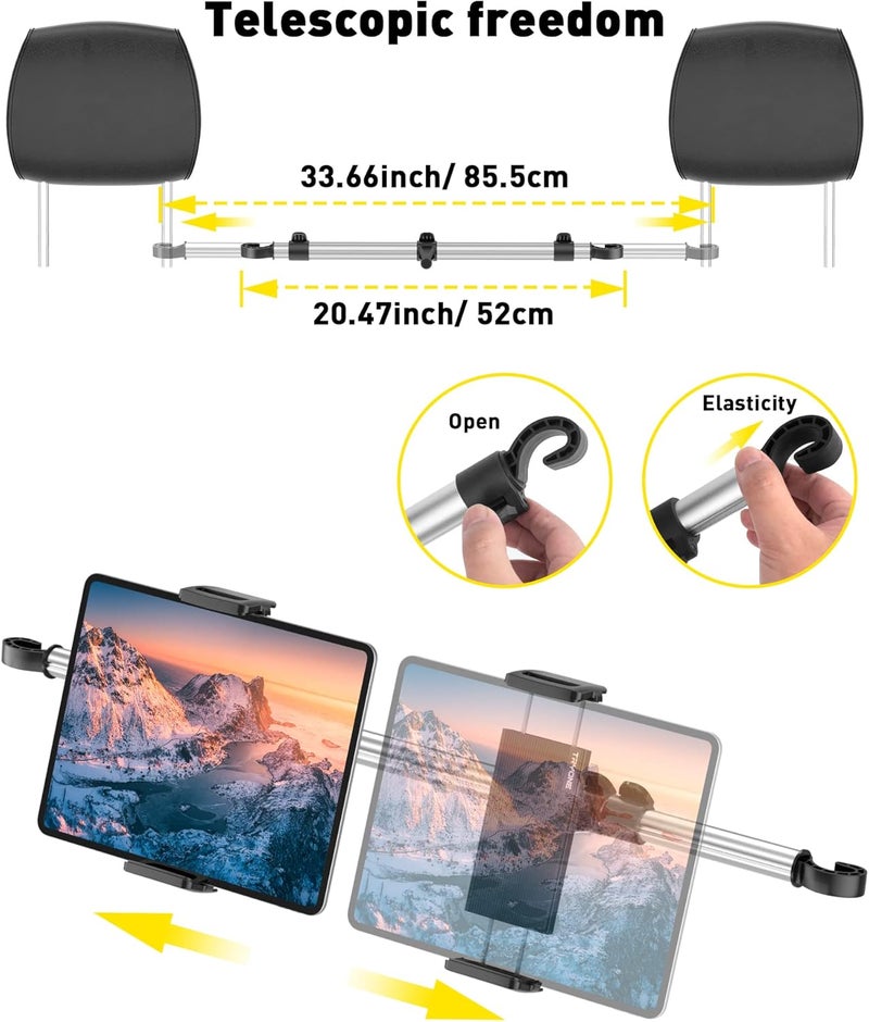 Tryone حامل جهاز لوحي للسيارة لجهاز iPad: حامل جهاز لوحي لمساند الرأس لمقعد السيارة متوافق مع iPad Pro Air Mini | Galaxy Tab | Kindle Fire HD | Switch OLED أو أجهزة أخرى بحجم 4.7-16.1" - Image 3